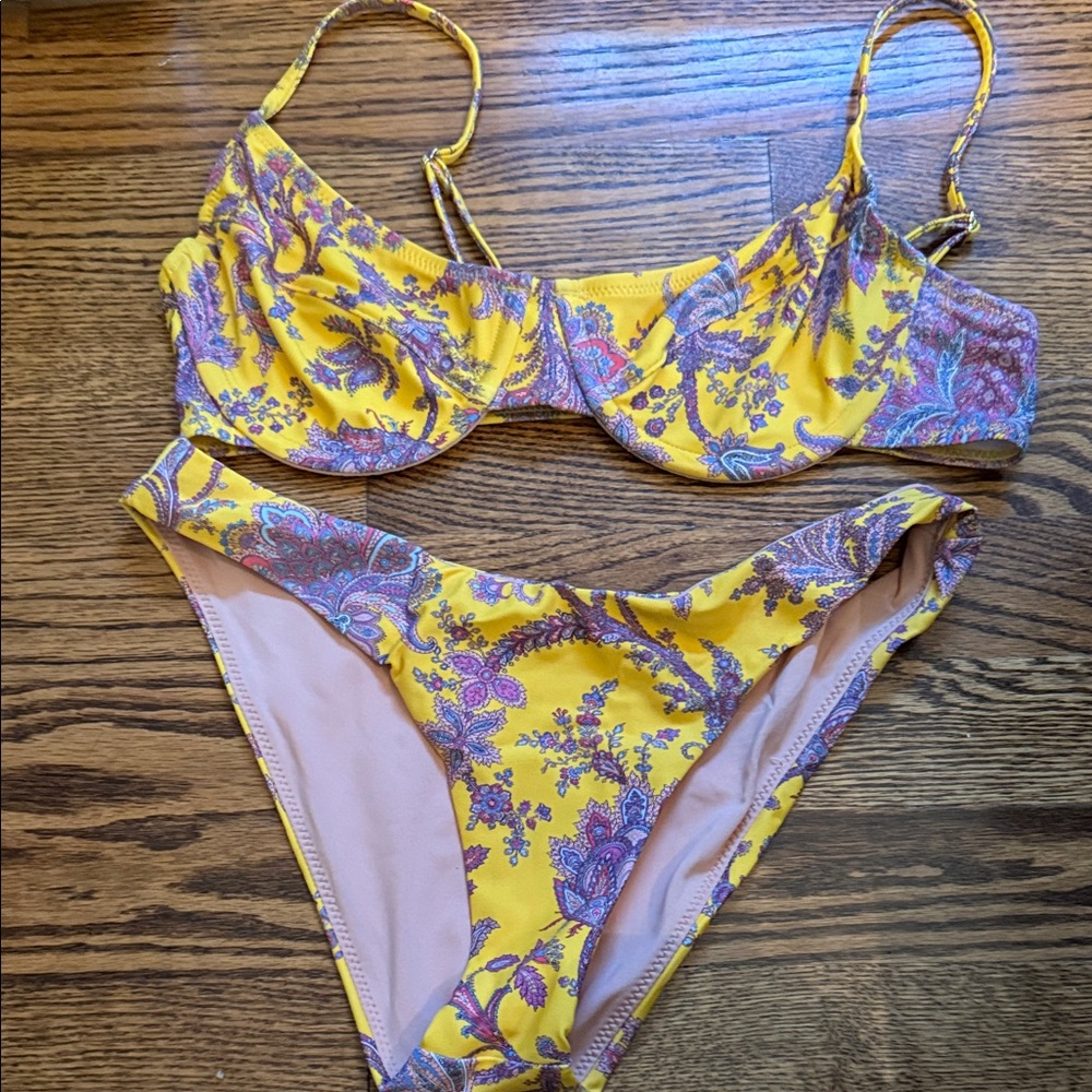 J. Crew Yellow and Purple Floral Bikini size xs